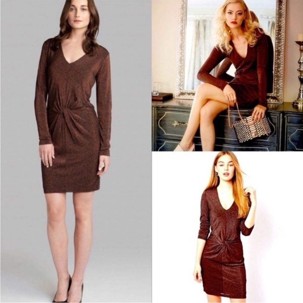 Ted Baker Lizzy Twist Tye Copper Sparkle Dress Size 0 US Size 2